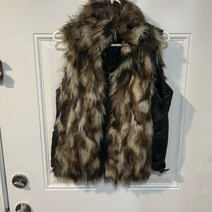 Guess Black and Brown Faux Fur Vest